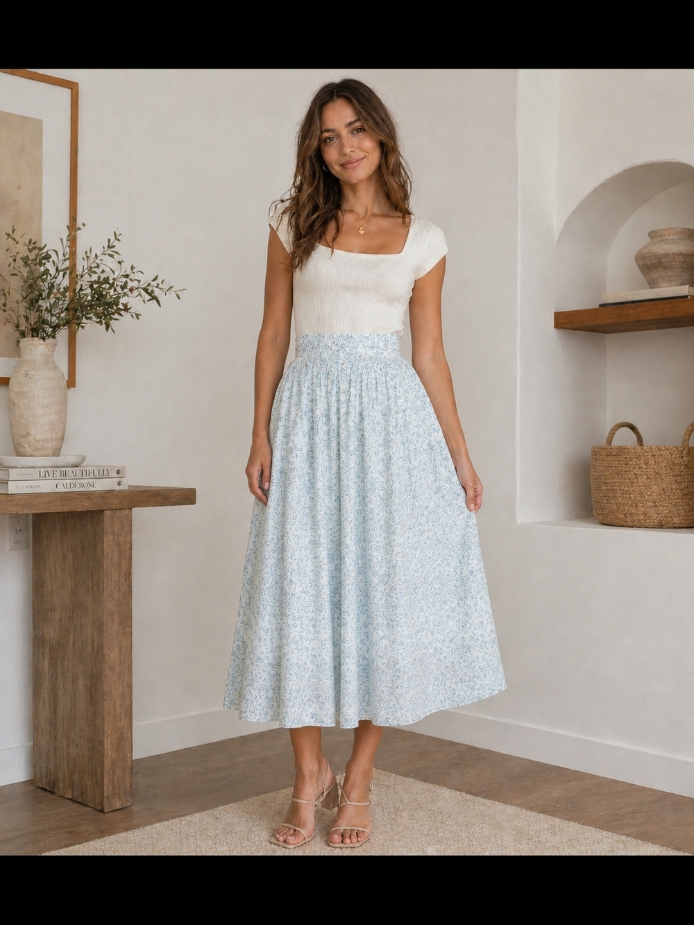 Koret Light Blue Floral Midi Skirt